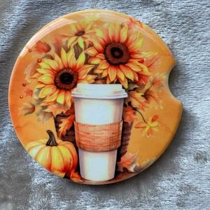 Set of 2 ceramic car coasters- fall coffee